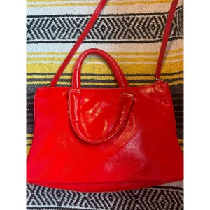 Kate Spade New York Red Patent Leather Satchel Crossbody Bag Gold Hardware thumbnail 2