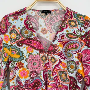 1.STATE Paisley Bell Sleeve Peplum Blouse Large Blue Pink Boho Festival‎ Hippie thumbnail 3