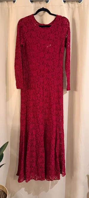 Loft Vintage-Inspired Red Lace Long Sleeve Maxi Dress thumbnail 1