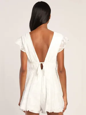 NWT Lulus All About The Flowers White Burnout Floral Ruffled Romper XL thumbnail 4