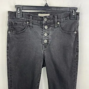 Madewell 9” Mid Rise Black Women’s Jeans Button Fly raw hem waist 25” thumbnail 2