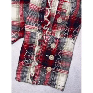 We The Free Free People Georgia Plaid Embroidered Button Down‎ Ruffle Shirt NWT thumbnail 4