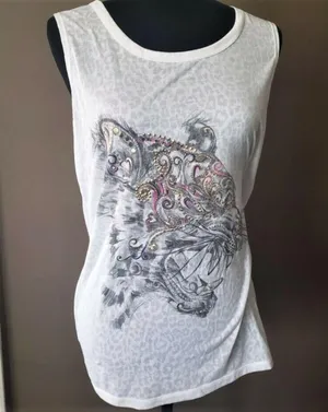 River Island Sleeveless T-Shirt White with Leopard Design Size 14 - New No Tags thumbnail 1