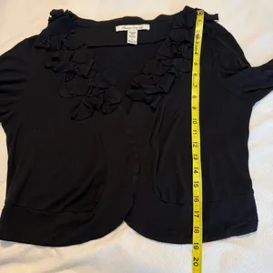 American Rag Black Open Front Ruffled Cardigan Sz Large Rayon Spandex Versatile thumbnail 6