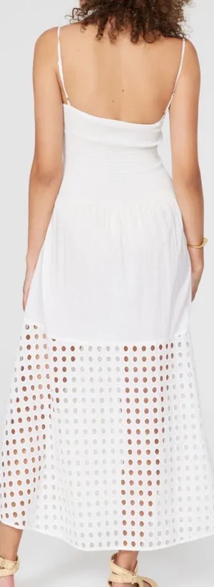 Solid & Striped Kennedy White Smocked Lace Cutout Midi Dress thumbnail 1