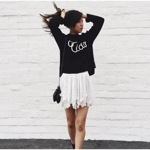 WILDFOX Couture Dinner Party‎ Ciao Bella Black White Embroidered Sweater Small thumbnail 11