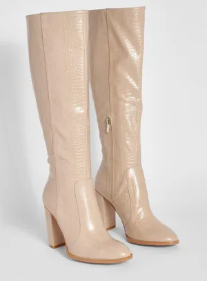 Round Toe Knee High Croc Boot Tan Size 8 thumbnail 1