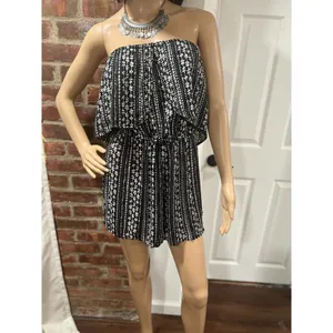 Free People Strapless Printed Ruffle Romper Boho Festival Mini S thumbnail 4