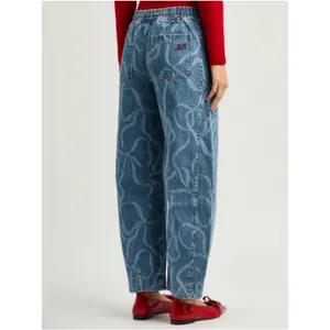 Damson‎ Madder Bow Print Denim Trousers Womens 6 Blue Excellent Barrel Leg Pants thumbnail 3
