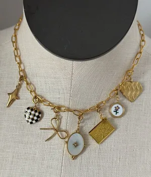 Plunder Gold Charm Necklace Heart, Flower & Enamel Accents fashion jewelry new thumbnail 1