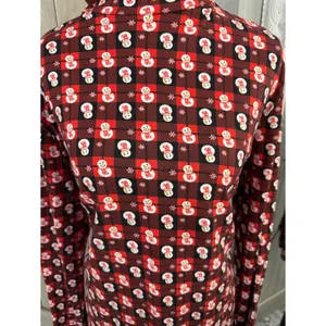 Holiday Snowman Buffalo Plaid Turtleneck Top Red Black Long Sleeve Christmas thumbnail 2