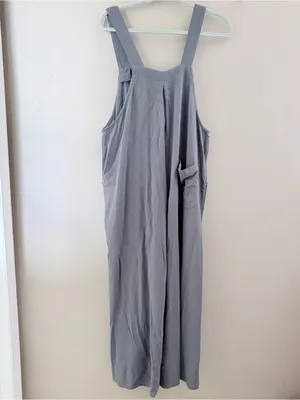 ANRABESS Medium Slate Blue Linen Blend Sleeveless Wide Leg Overalls Jumpsuit thumbnail 2