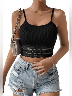 Black lace bottom crop top thumbnail 1