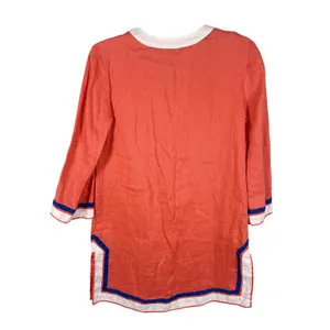 Boden‎ Linen Tunic Womens 6 Coral Pink Excellent Split V-Neck Contrast Trim Top thumbnail 2