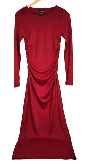 J. Crew Long-sleeve dress‎ in jersey crepe Berry Sangria XS NWT Ruched Midi thumbnail 1