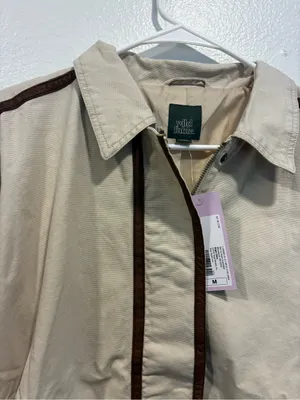 wild fable Cream Bomber Jacket with Brown Faux Leather Trim Medium NWT thumbnail 4