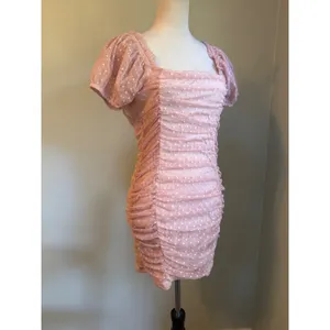Blashe Pink Dot Ruched Mesh Mini body Dress Puff Sleeve Bodycon y2k dainty Large thumbnail 2