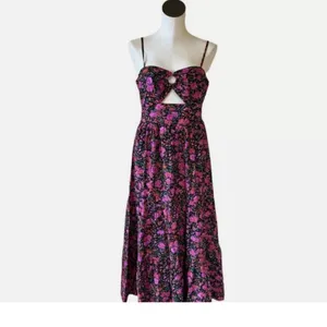NWOT Fore Floral Tiered Boho Maxi Dress Cut Out Large Cotton Large thumbnail 6
