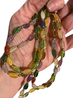 Vintage Multi-Color Plastic Rice Bead Necklace – Retro Earth Tone Boho Layering Piece thumbnail 1