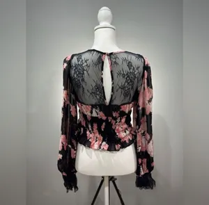 CLEARANCE! Black Floral Free People Lace Blouse Size S EUC thumbnail 2
