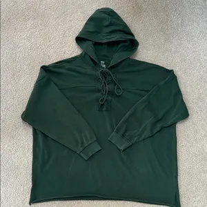 Aerie Oversized Lace Up Hoodie-Distressed Hunter Green, boxy fit. Size Medium thumbnail 1