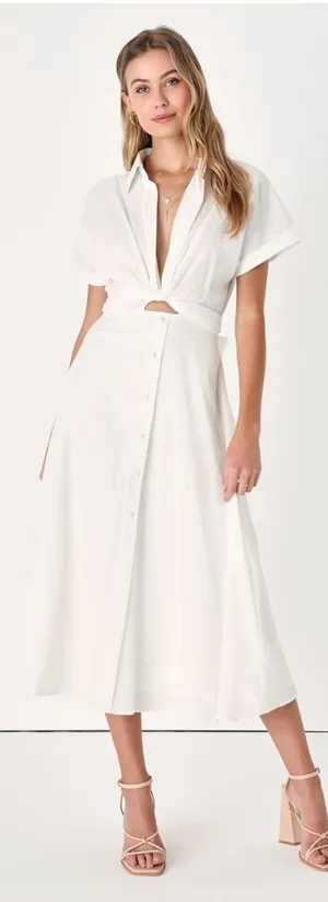 Lulus Palermo Perfection White Collared Midi Dress with Pockets Size Small Beach thumbnail 1