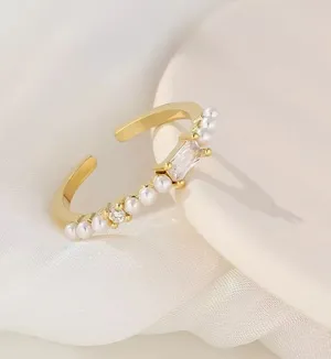 Korean Vintage Pearl Gold Copper Ring thumbnail 2