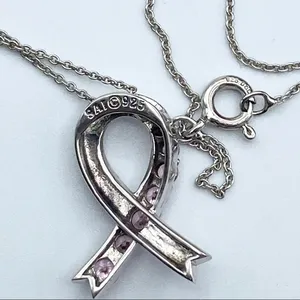SAI 925 Pink Ribbon Cancer Sterling Silver 18” Necklace thumbnail 15
