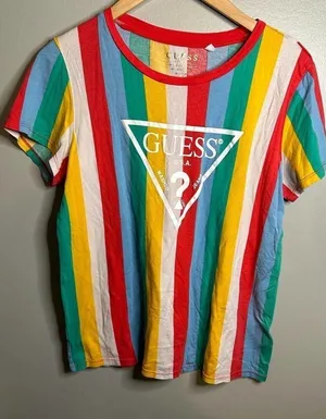 GUESS Striped Multicolor T-Shirt - Size‎ Medium thumbnail 1