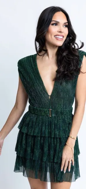 Metallic Tiered Dress size medium Green thumbnail 1