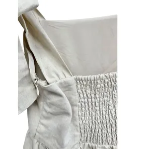 Miou Muse Linen Blend Tie Shoulder Mini Dress Oatmeal Beige Small Boho NWT thumbnail 8