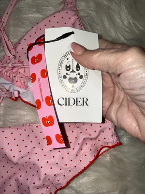 CIDER Pink Polka Dot Ruffle Triangle Bikini Large NWT COQUETTE GIRLY FEMININE thumbnail 9