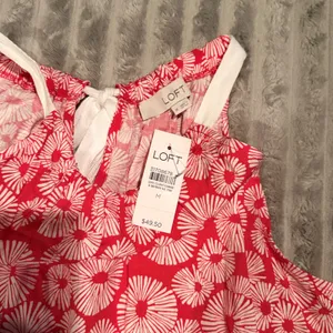 LOFT Red White Floral Sunburst Halter Neck Tie Back Blouse Top‎ NWT M thumbnail 3