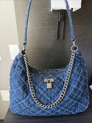 Kurt Geiger quilted Denim Shoulder Bag with Chain Strap - Blue thumbnail 1