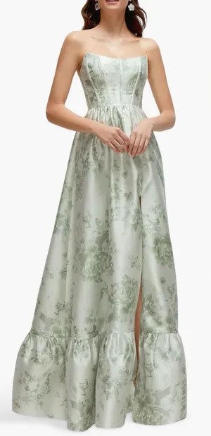 NEW Dessy Collection Floral Strapless Bustier Bodice Satin Sage Cottage Rose Gow thumbnail 1