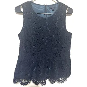 J.Crew Black Floral Lace Peplum Top Sleeveless Eyelash Hem Size 6 thumbnail 2