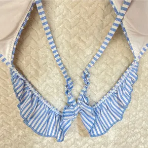 Aerie Pale‎ Blue Gingham Triangle Bikini Top Ruffle Sleeves Women Size Medium thumbnail 6