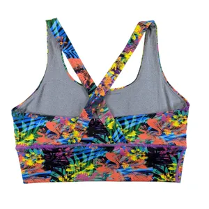 Born Primitive Womens XXL Tropical Floral Sports‎ Bra Purple Blue Orange X-Back thumbnail 2