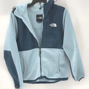 The North Face Denali Hoodie Womens M Blue Colorblock Polartec Fleece Jacket thumbnail 1