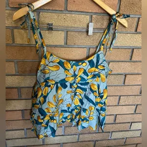 Mine Leafy Plant Floral Babydoll Tank Top Tie Women’s Size Large thumbnail 1