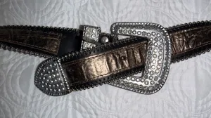 Western Rhinestone Bling Belt Croc Embossed Leather Cowgirl Y2K Western 37” thumbnail 1