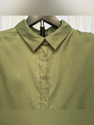 Lulu's Women’s Olive Button-Front Short Sleeve Collard Blouse Shirt Size Large thumbnail 7