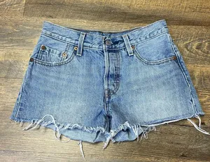 Levi's 501 Denim Cut Off Jean Shorts Women's Size 24 Raw Hem Booty Button Fly thumbnail 2