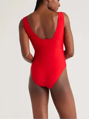NWT Quince Red Italian Plunge One-Piece Swimsuit Size Small‎ thumbnail 2