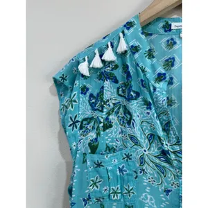 Poupette St Barth Blue Tassel‎ Cover Up Mini Dress Size Medium thumbnail 10