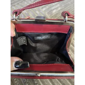 Nine West Red Small Clutch Hand Bag Lined Logo Top Handle Silver Hardware thumbnail 3