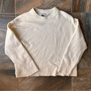 American Eagle Boucle Sweater Women's Size Large Cream Crewneck thumbnail 6
