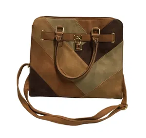 Vegan Leather Patchwork Bag Brown thumbnail 1