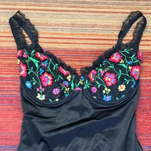 Vintage Victorias secret black embroidered floral and lace slip thumbnail 9