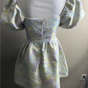 TCEC Pastel Floral Puff Sleeve mini dress jacquard size small thumbnail 10